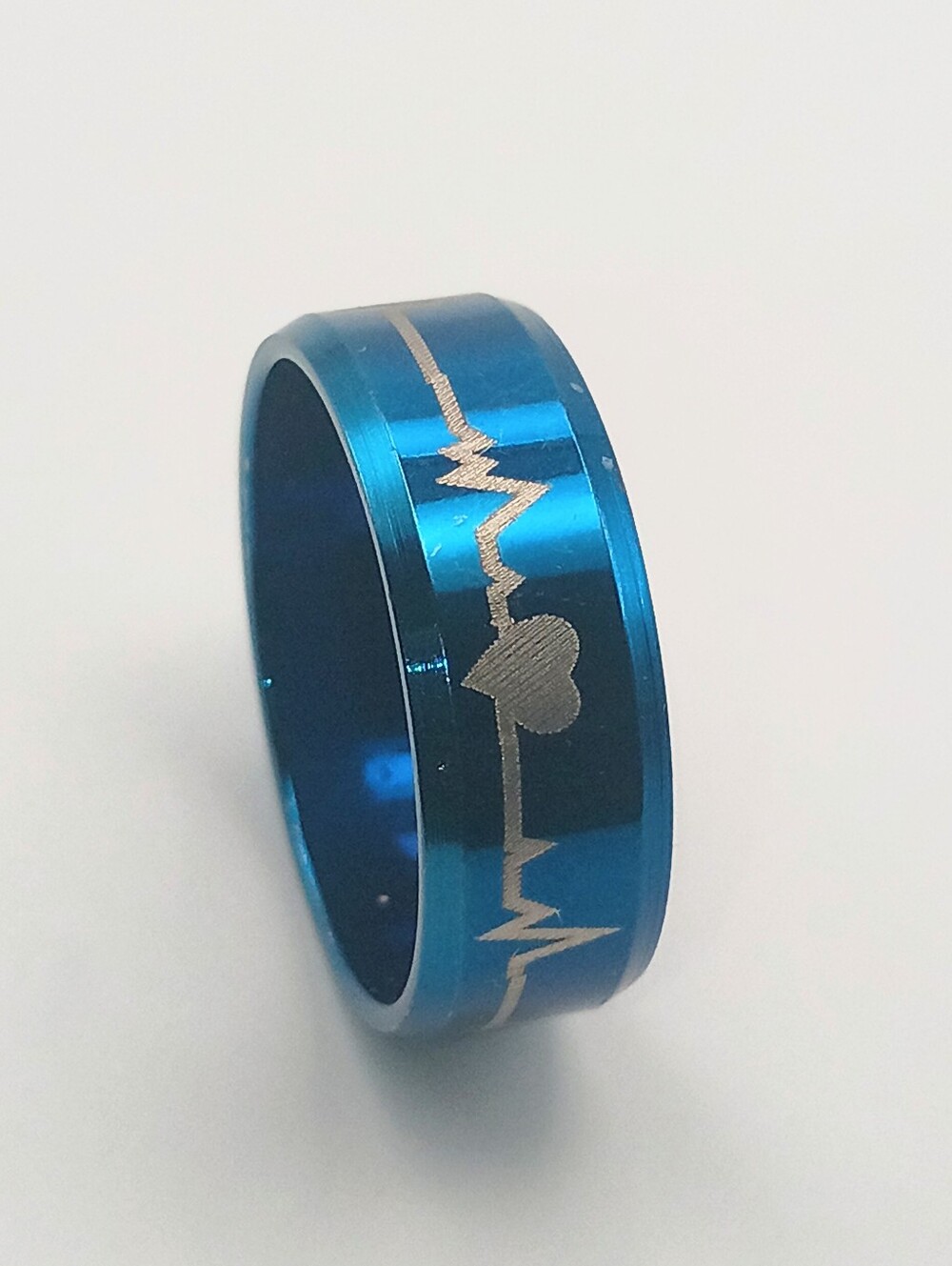 Blue Stainless Steel Heartbeat Ring Size 11